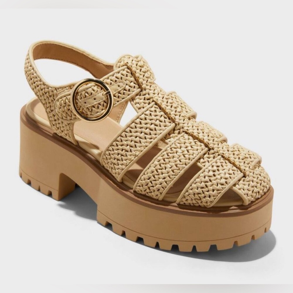 Wild Fable Women's Elide Raffia Fisherman Platform Heels Tan Size 8